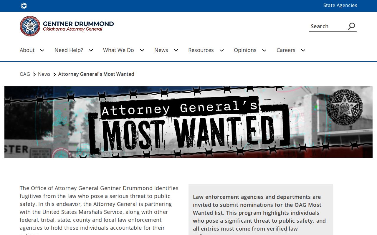 Garfield County Oklahoma statewide most wanted official resource